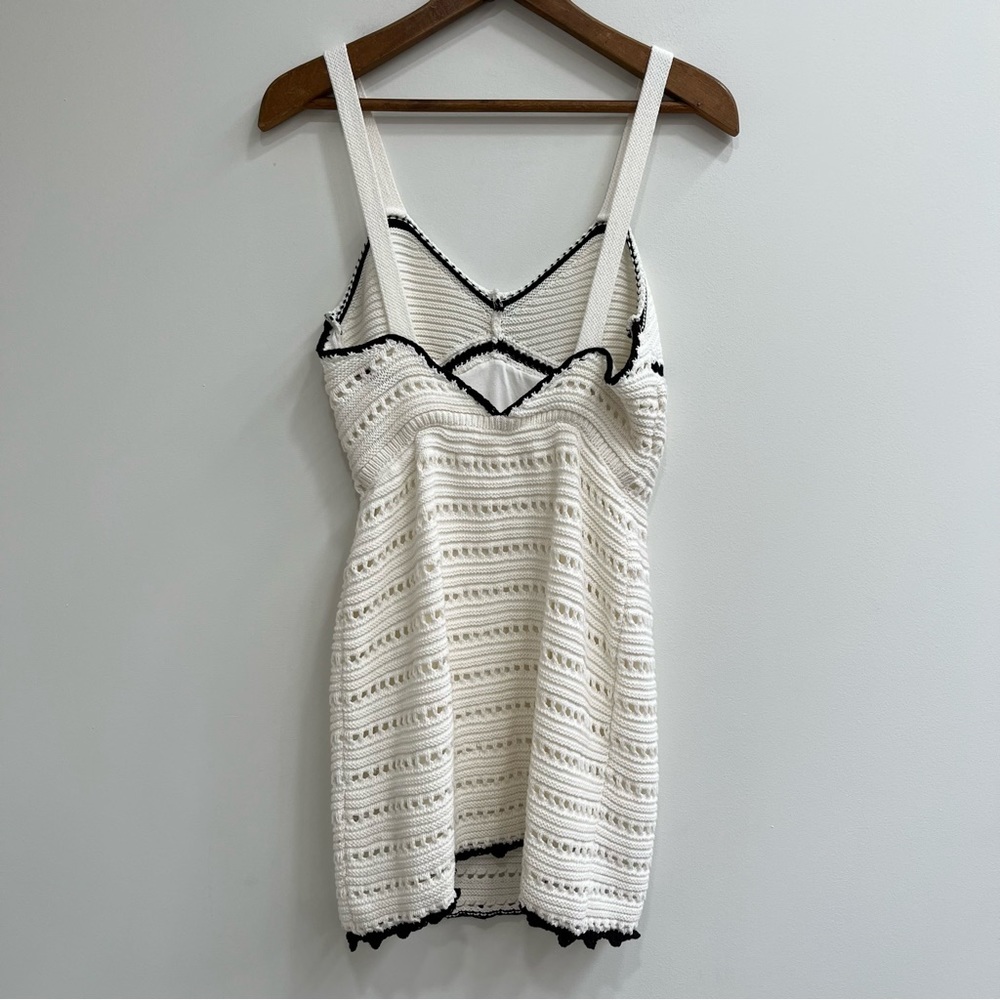 Free People White Crochet Mini Dress with Black Trim - Picture 3 of 10